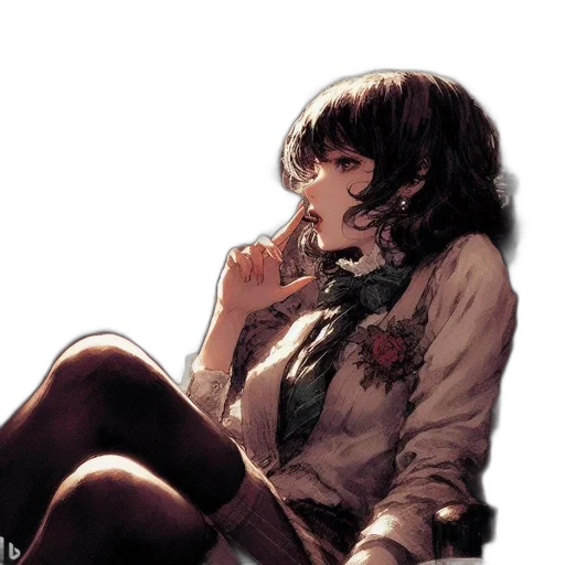 jacket, flower, face, comic book art, concept art, watercolor, photorealistic, rain transparent PNG cut-out