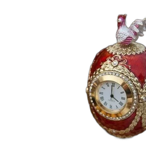jewelry, beautifully, decorated, egg-shaped, clock, rooster, top, surrounded transparent PNG cut-out