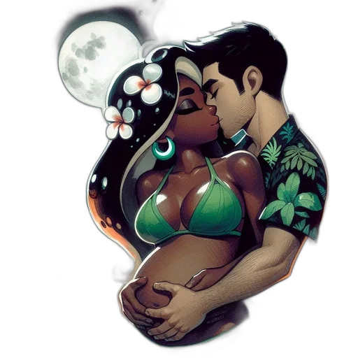 comic book art, pixel art, concept art, watercolor, outer space, underwater, neon lights, green transparent PNG cut-out