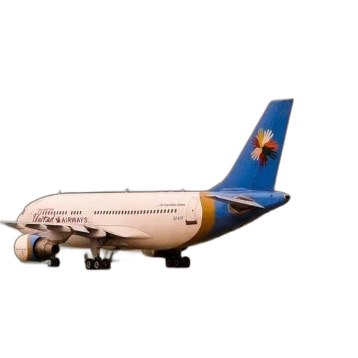 3d render, photorealistic, blue, white, airplane, words, airways transparent PNG cut-out