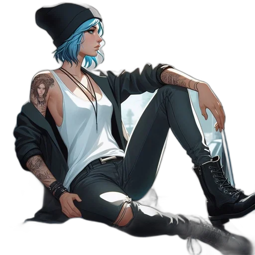 jacket, concept art, cyberpunk, comic book art, fantasy art, neon lights, blue, monochrome transparent PNG cut-out