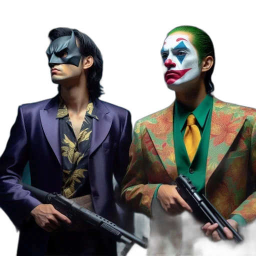 concept art, comic book art, two, individuals, wearing, unique, outfits, pose transparent PNG cut-out