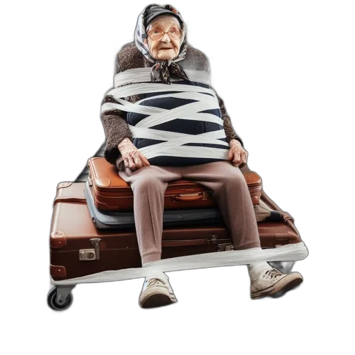 furniture, car, jacket, robot, elderly, woman, wrapped, white transparent PNG cut-out