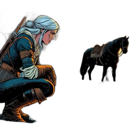 concept art, comic book art, fantasy art, pixel art, dark, blue, earth tones, snowy transparent PNG cut-out
