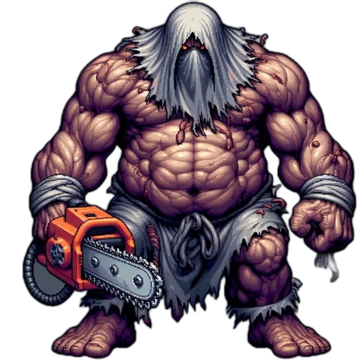 creature, staff, pixel art, concept art, comic book art, fantasy art, imposing, muscular transparent PNG cut-out