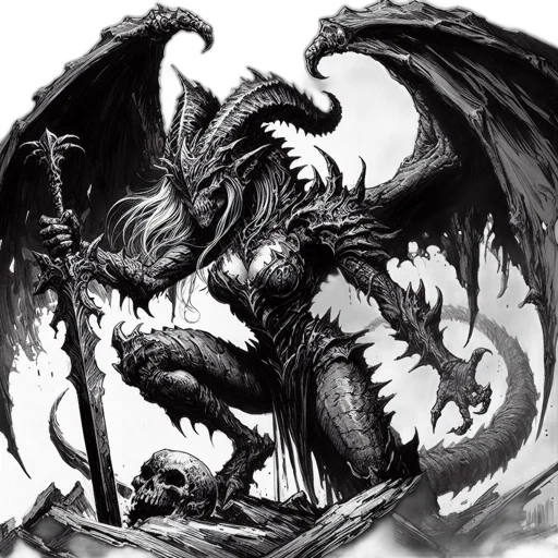 dragon, creature, animal, sword, fantasy art, concept art, comic book art, photorealistic transparent PNG cut-out
