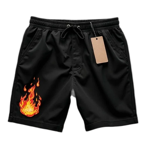 fire, pair, black, shorts, flame, design, left, leg transparent PNG cut-out