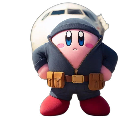 hat, weapon, jacket, mask, 3d render, concept art, kirby, toy transparent PNG cut-out