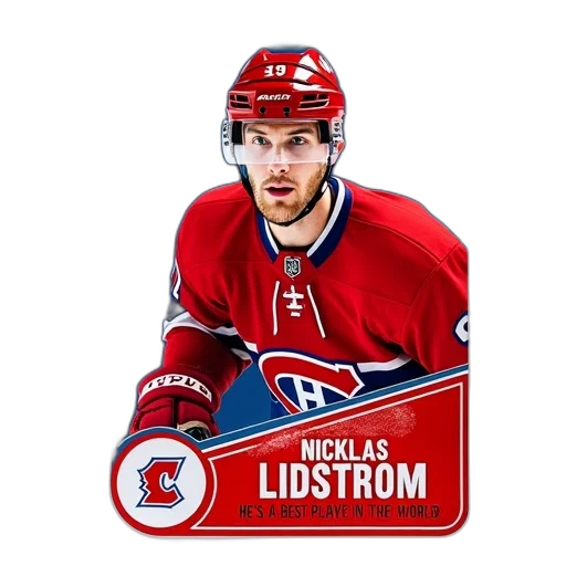 hockey, card, featuring, player, red, jersey, number, has transparent PNG cut-out
