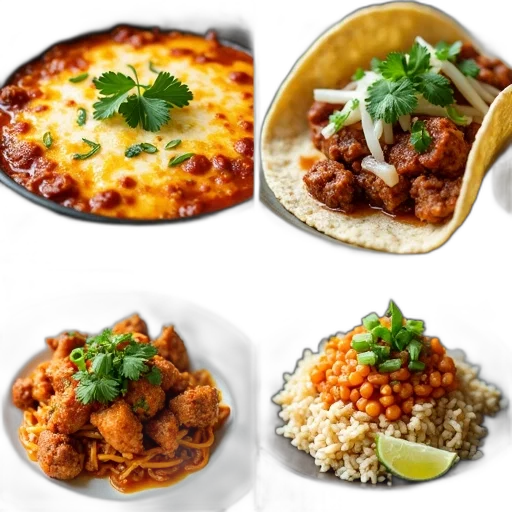 food, collage, four, different, dishes, presented, top, left transparent PNG cut-out