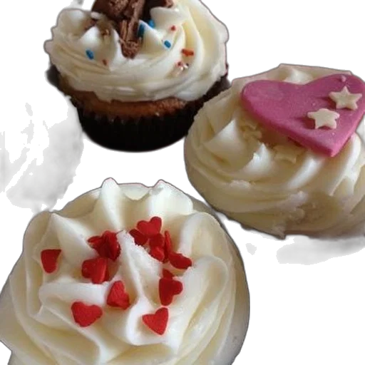 food, 3d render, photorealistic, plate, cupcakes, white, frosting, various transparent PNG cut-out