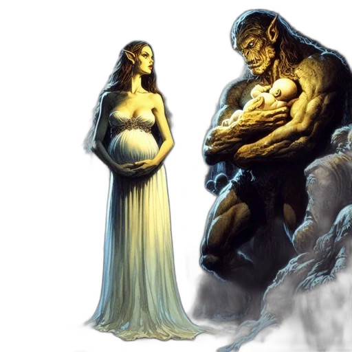concept art, fantasy art, comic book art, fog, fire, night, woman, elf-like transparent PNG cut-out