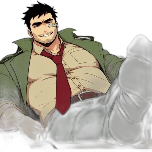 jacket, comic book art, cartoon, concept art, anime, earth tones, green, red transparent PNG cut-out