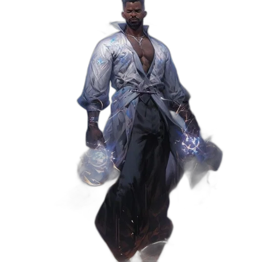 jacket, staff, sword, creature, concept art, fantasy art, cyberpunk, photorealistic transparent PNG cut-out