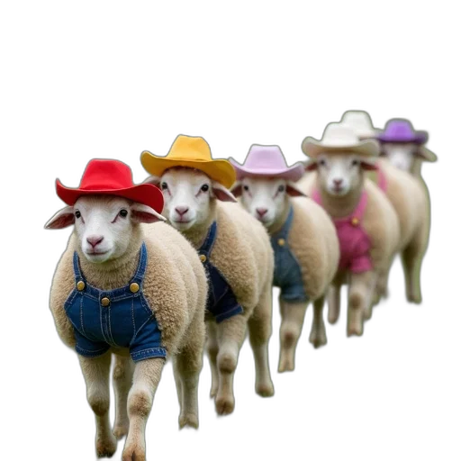hat, animal, group, sheep, wearing, tiny, cowboy, hats transparent PNG cut-out