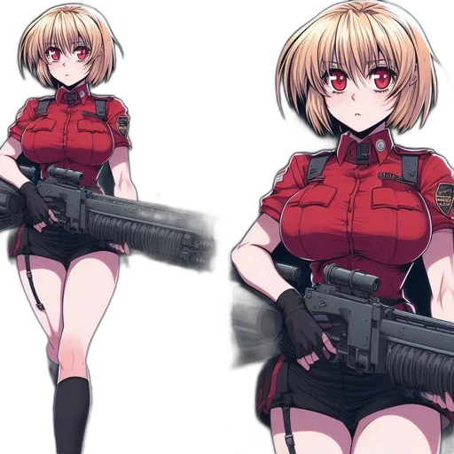 weapon, concept art, anime, cyberpunk, pixel art, animated, female, character transparent PNG cut-out