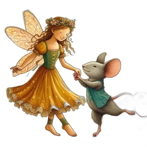 fantasy art, concept art, watercolor, oil painting, forest, fairy, mouse, dance transparent PNG cut-out