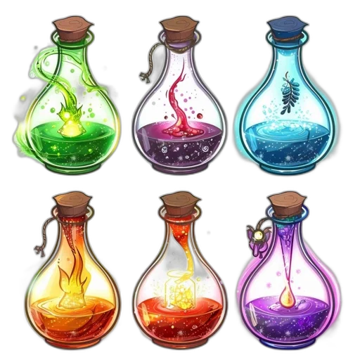 bottle, concept art, fantasy art, watercolor, pixel art, colorful, neon, dark transparent PNG cut-out