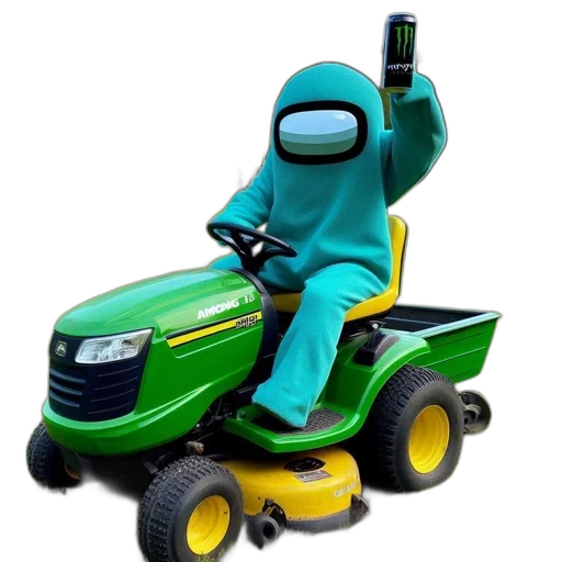 robot, car, 3d render, among, character, blue, suit, sits transparent PNG cut-out