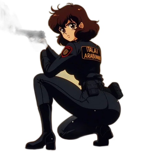 jacket, staff, weapon, robot, concept art, pixel art, anime, cartoon transparent PNG cut-out