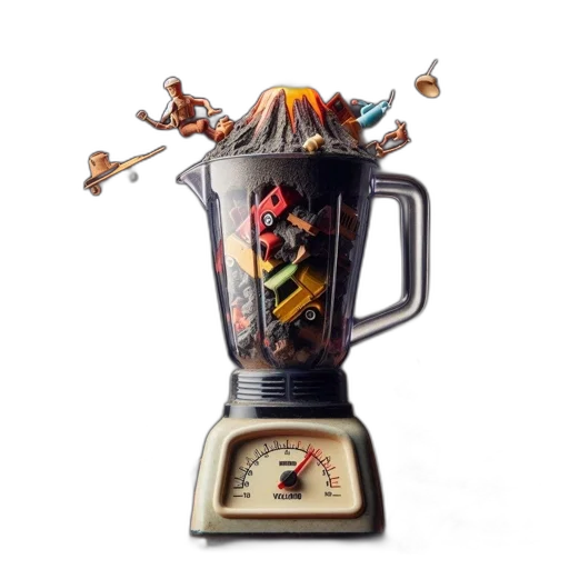 robot, crown, bottle, food, 3d render, concept art, photorealistic, blender transparent PNG cut-out