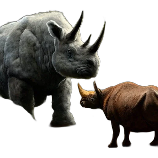 animal, concept art, photorealistic, 3d render, two, rhino-like, creatures, gaze transparent PNG cut-out