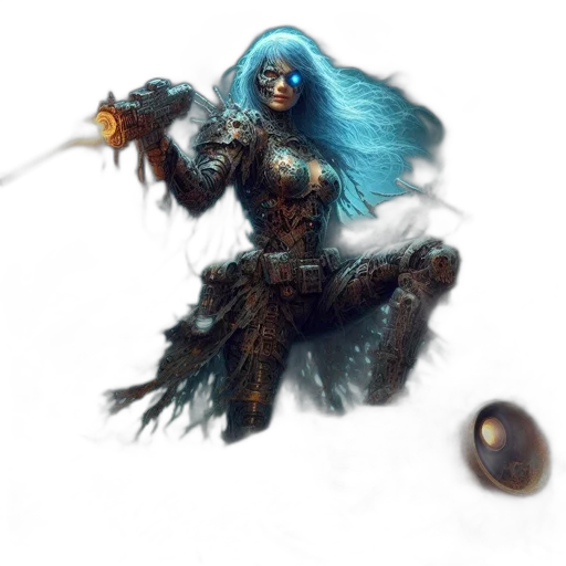 creature, robot, staff, weapon, fantasy art, concept art, comic book art, 3d render transparent PNG cut-out