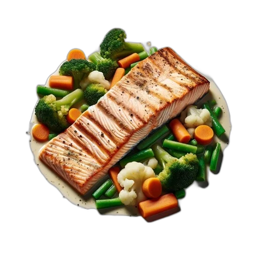 food, jewelry, crown, 3d render, photorealistic, grilled, salmon, fillet transparent PNG cut-out