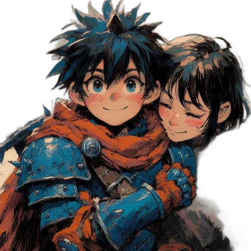 concept art, watercolor, anime, fantasy art, snow, blue, two, characters transparent PNG cut-out