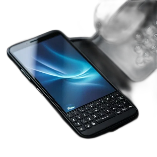 bottle, black, smartphone, physical, keyboard, lying, dark, surface transparent PNG cut-out