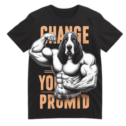 t-shirt, features, muscular, dog, flexing, beneath, phrases, change transparent PNG cut-out