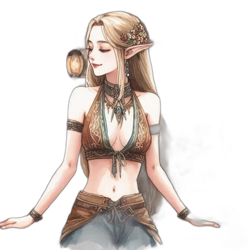 fantasy art, concept art, watercolor, pixel art, earth tones, pastel, blonde-haired, woman transparent PNG cut-out