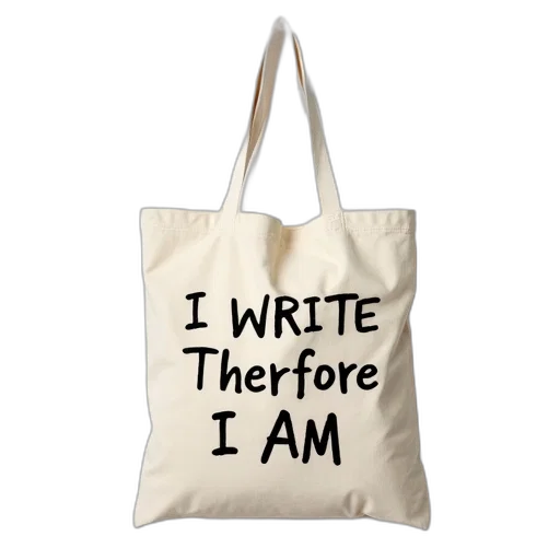 beige, canvas, tote, bag, white, drawstring, black, text transparent PNG cut-out