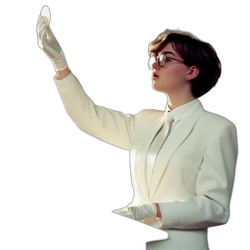 staff, jacket, dress, vaporwave, concept art, 3d render, woman, dressed transparent PNG cut-out