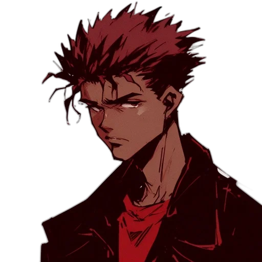 jacket, creature, staff, cyberpunk, concept art, pixel art, anime, red transparent PNG cut-out