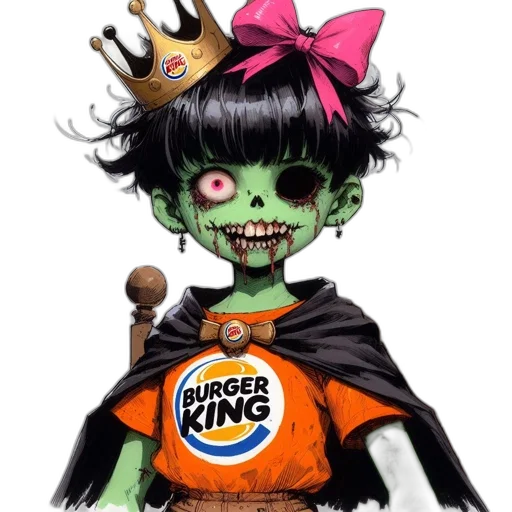crown, concept art, fantasy art, cartoon, comic book art, zombie-child, hybrid, wearing transparent PNG cut-out