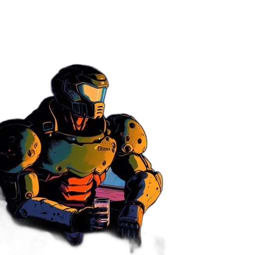 robot, weapon, concept art, pixel art, 3d render, comic book art, outer space, fire transparent PNG cut-out