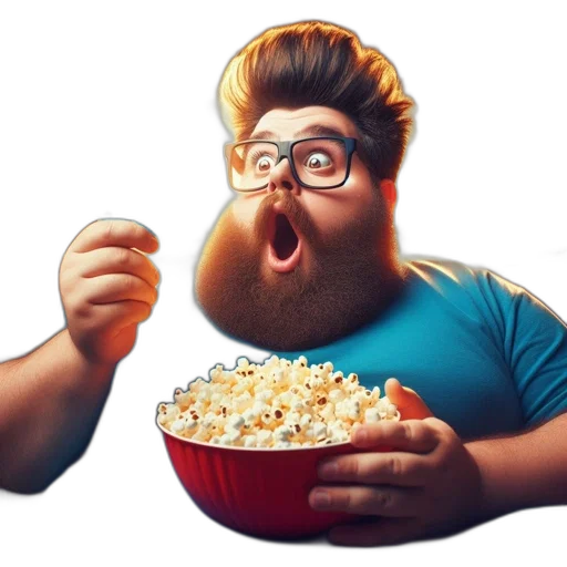 food, cartoon, 3d render, concept art, photorealistic, bearded, man, glasses transparent PNG cut-out