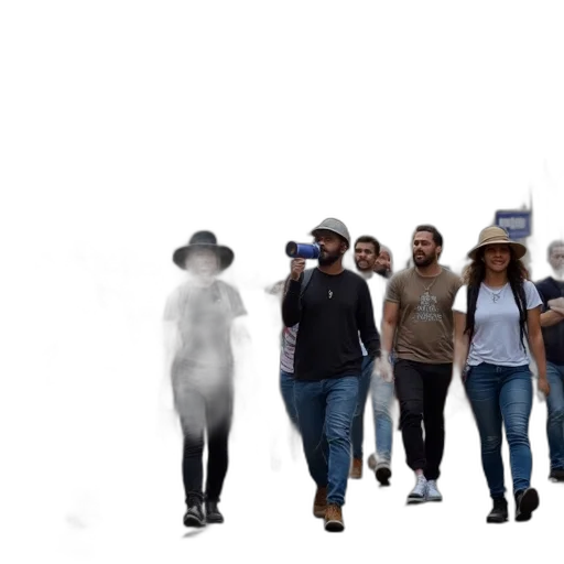 hat, staff, robot, mask, concept art, 3d render, group, protesters transparent PNG cut-out