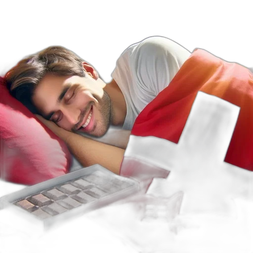 photorealistic, 3d render, concept art, individual, rests, comfortably, bed, covered transparent PNG cut-out