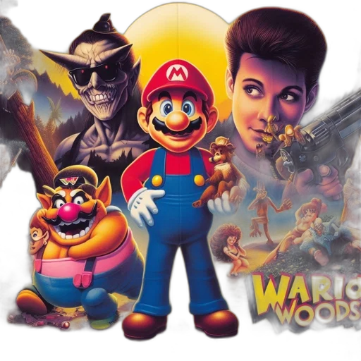 concept art, pixel art, 3d render, comic book art, wario, woods, fan, art transparent PNG cut-out