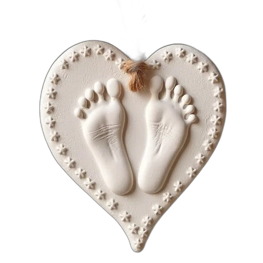 shoes, jewelry, photorealistic, clay, heart, ornament, baby, footprints transparent PNG cut-out