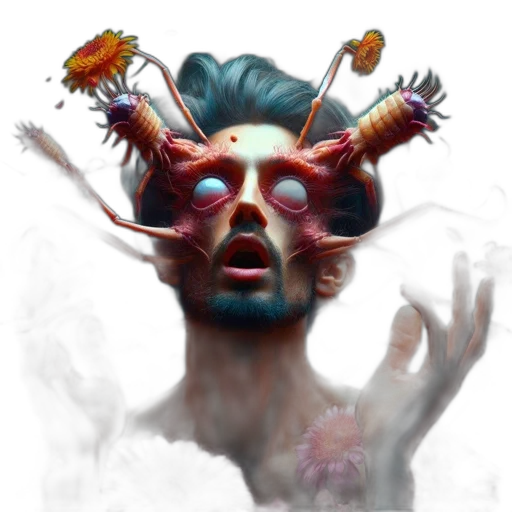 face, creature, mask, concept art, fantasy art, photorealistic, cyberpunk, individual transparent PNG cut-out