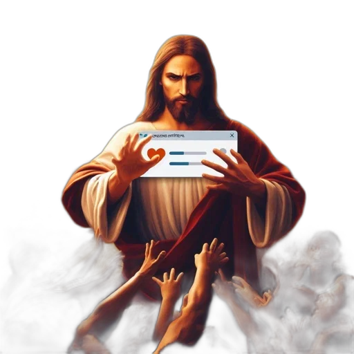 ethereal, setting, jesus, christ, stands, social, media, device transparent PNG cut-out