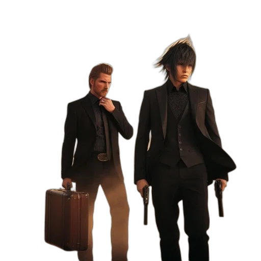 staff, jacket, concept art, 3d render, comic book art, two, men, stand transparent PNG cut-out