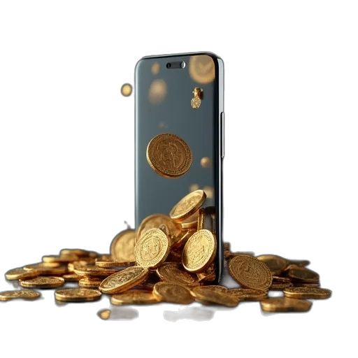 jewelry, phone, gold, coins, falling, screen, stock, photo transparent PNG cut-out