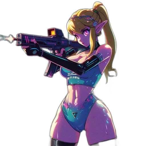 weapon, robot, concept art, cyberpunk, anime, pixel art, animated, female transparent PNG cut-out