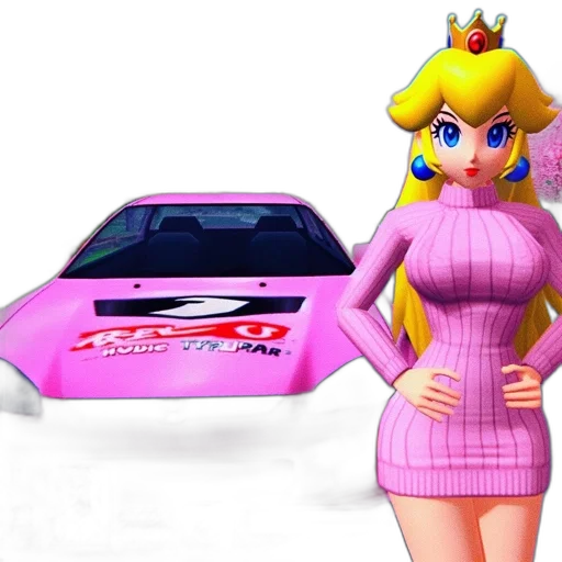 car, dress, weapon, vaporwave, concept art, 3d render, cartoon, racing-based transparent PNG cut-out