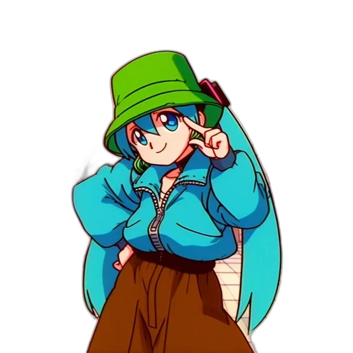 hat, jacket, staff, dress, anime, pixel art, vaporwave, cartoon transparent PNG cut-out