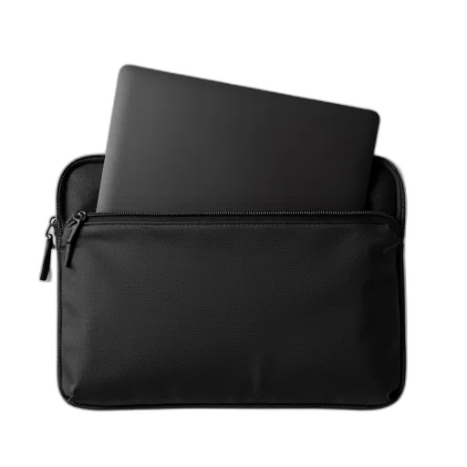 monochrome, black, laptop, sleeve, zipper, closure, open, revealing transparent PNG cut-out